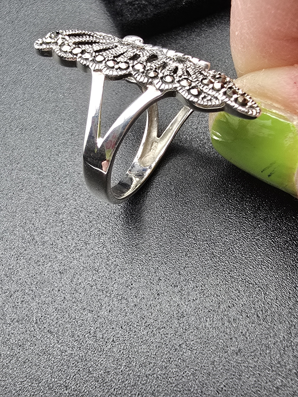Vintage Stirling Marcasite Butterfly Ring - Picture 11 of 14